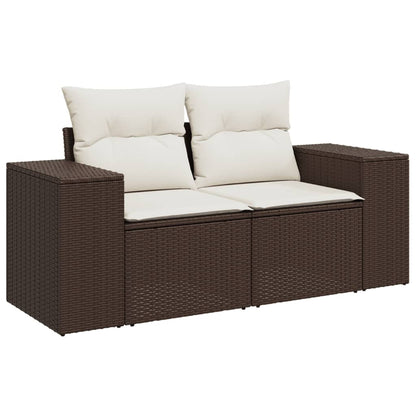vidaXL 3-tlg. Garten-Sofagarnitur mit Kissen Braun Poly Rattan