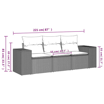 vidaXL 3-tlg. Garten-Sofagarnitur mit Kissen Braun Poly Rattan