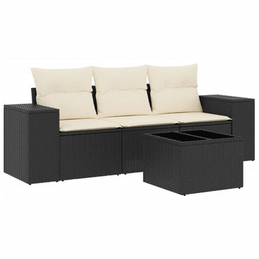 vidaXL Ensemble de canapés de jardin 4 pcs avec coussins résine tressée noir