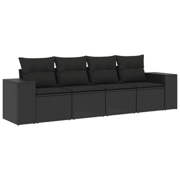 vidaXL Ensemble de canapés de jardin 4 pièces avec coussins en résine tressée noir