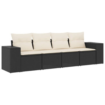 vidaXL Ensemble de canapés de jardin 4 pièces avec coussins, résine tressée noire