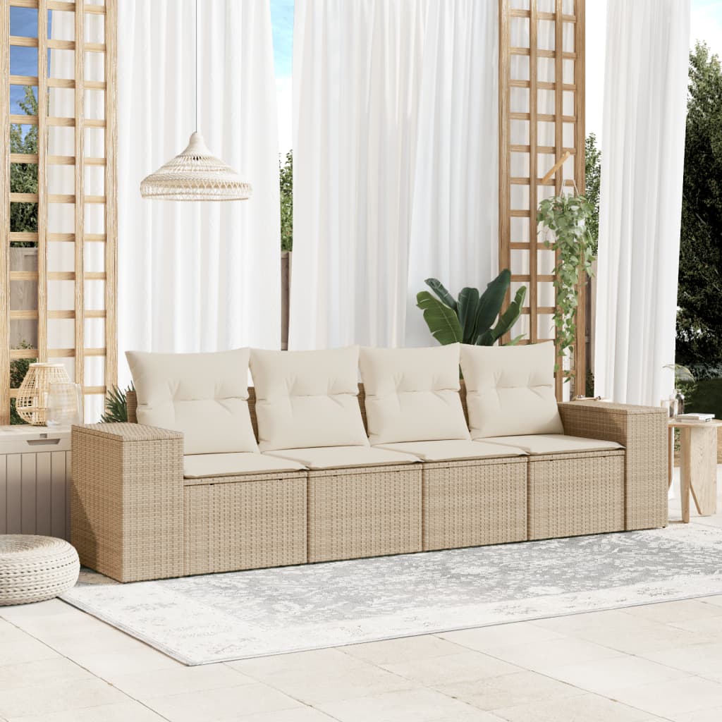 vidaXL Ensemble de canapés de jardin 4 pcs avec coussins en résine tressée beige