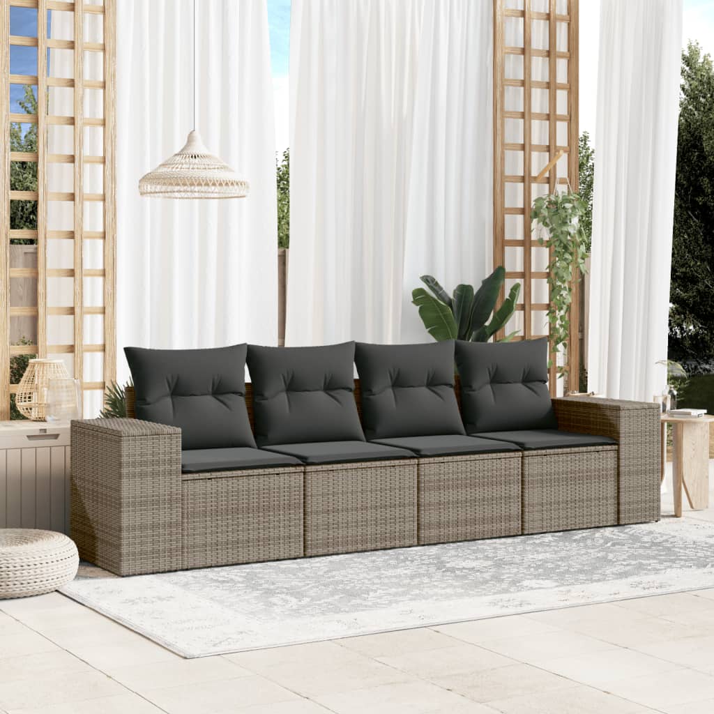 vidaXL Salon de jardin 4 pcs avec coussins Gris Résine tressée