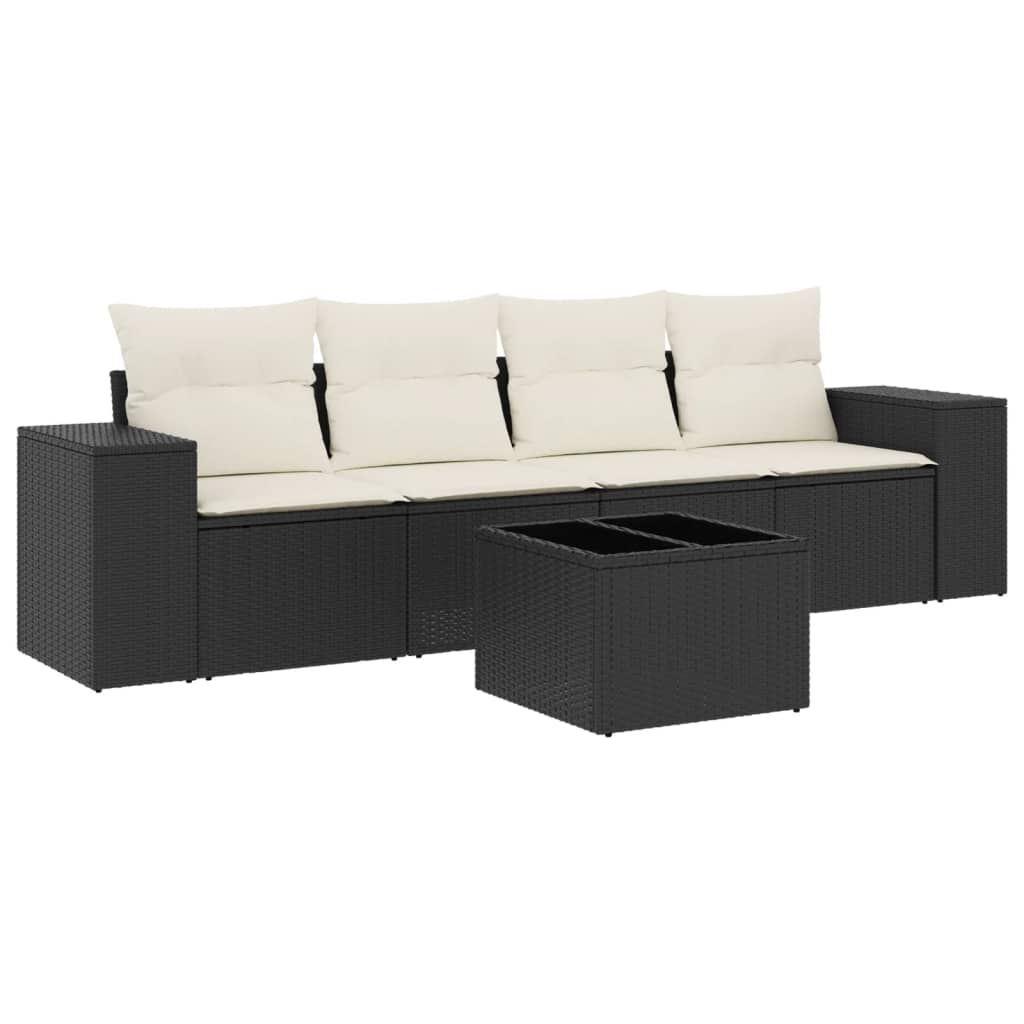 vidaXL Ensemble de canapés de jardin 5 pcs avec coussins, résine tressée noire