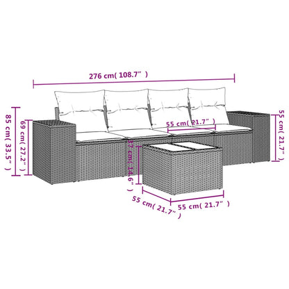 vidaXL Ensemble de canapés de jardin 5 pcs avec coussins, résine tressée noire