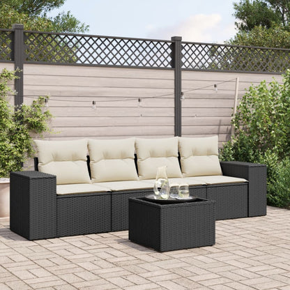vidaXL Ensemble de canapés de jardin 5 pcs avec coussins, résine tressée noire