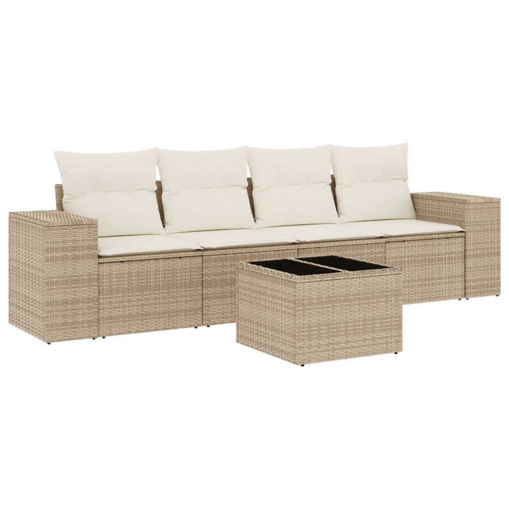 vidaXL Ensemble de canapés de jardin 5 pcs avec coussins Beige résine tressée
