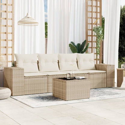 vidaXL Ensemble de canapés de jardin 5 pcs avec coussins Beige résine tressée