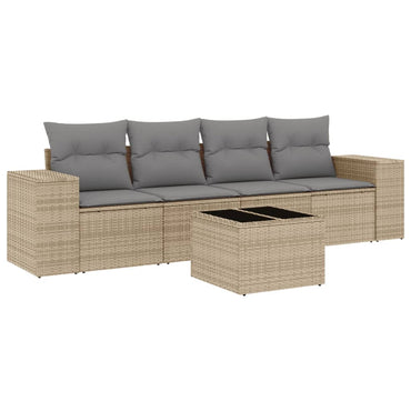 vidaXL Ensemble de canapés de jardin 5 pcs avec coussins Beige résine tressée