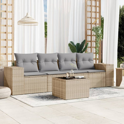 vidaXL Ensemble de canapés de jardin 5 pcs avec coussins Beige résine tressée