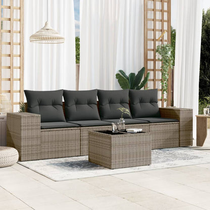 vidaXL Ensemble de canapés de jardin 5 pièces avec coussins en rotin synthétique gris