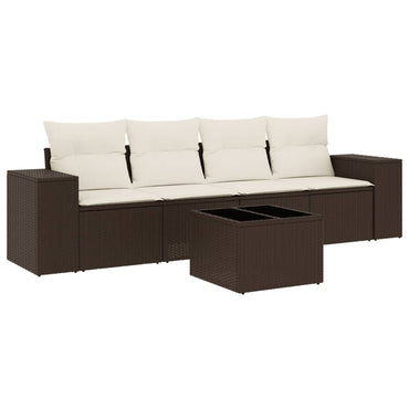vidaXL 5-tlg. Garten-Sofagarnitur mit Kissen Braun Poly Rattan