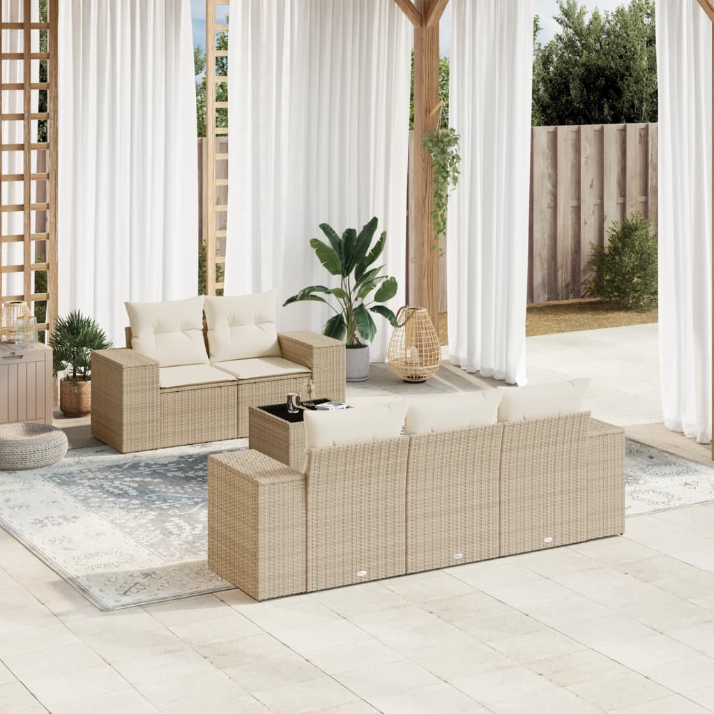 vidaXL Salon de jardin 6 pcs avec coussins beige résine tressée