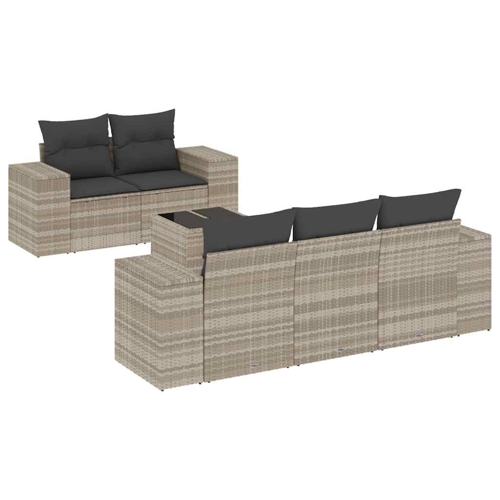 vidaXL Salon de jardin 6 pcs avec coussins Gris clair résine tressée