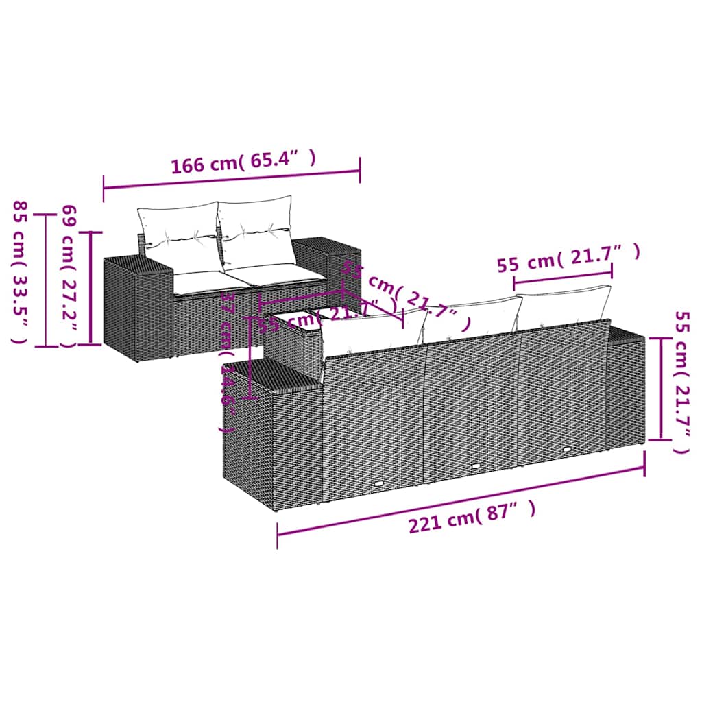 vidaXL Salon de jardin 6 pcs avec coussins Gris clair résine tressée
