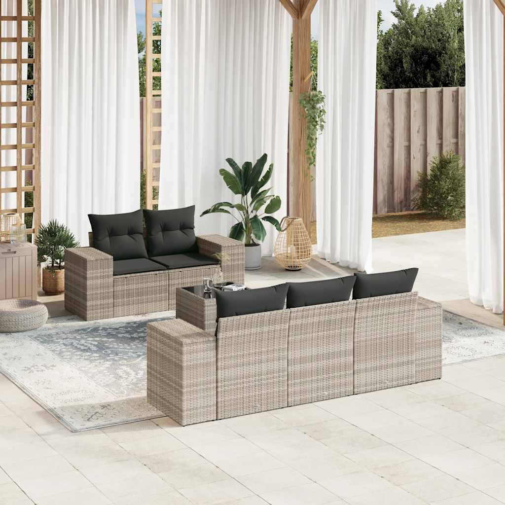 vidaXL Salon de jardin 6 pcs avec coussins Gris clair résine tressée