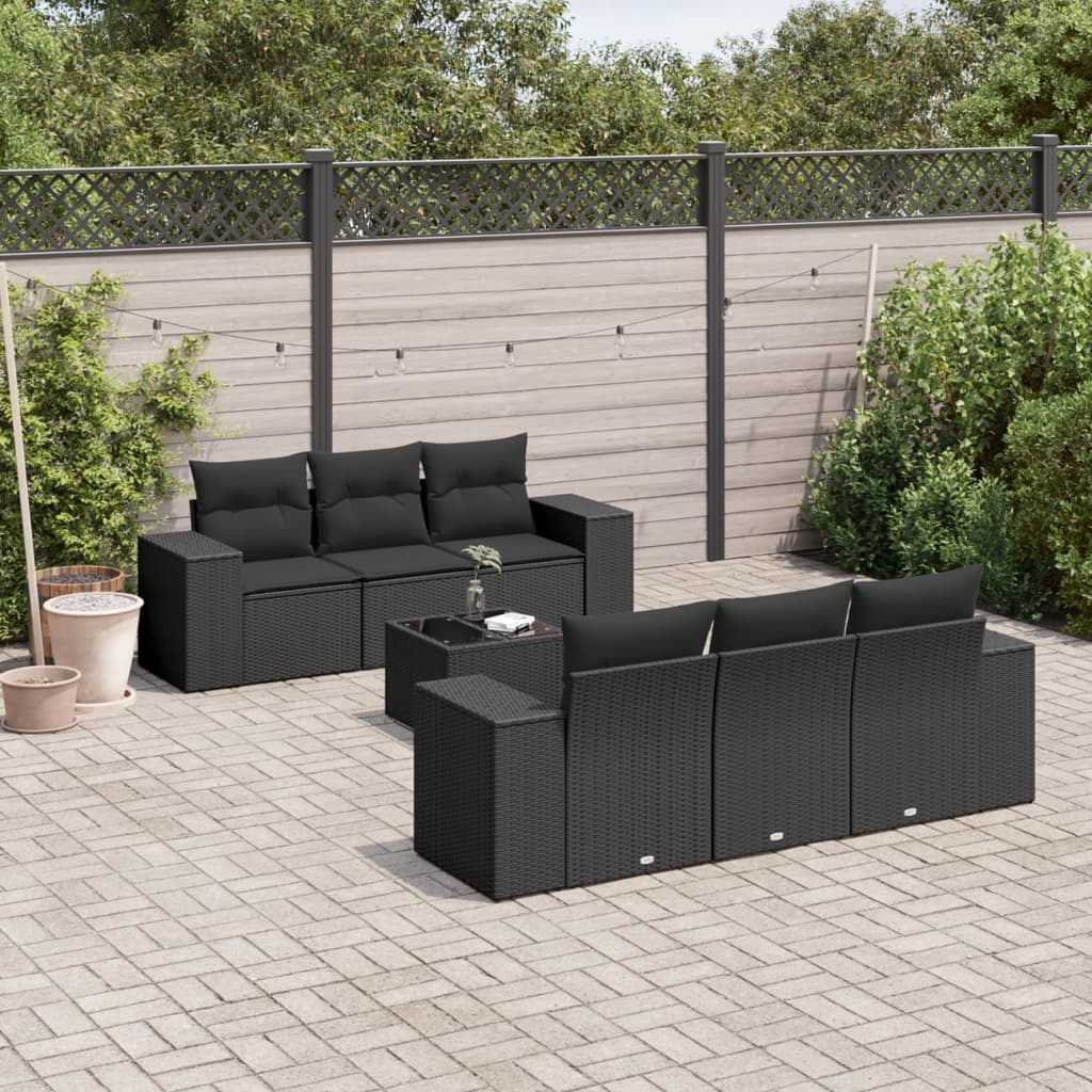 vidaXL Salon de jardin 7 pcs avec coussins Noir Résine tressée