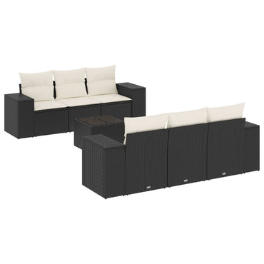 vidaXL Salon de jardin 7 pcs avec coussins Noir Résine tressée