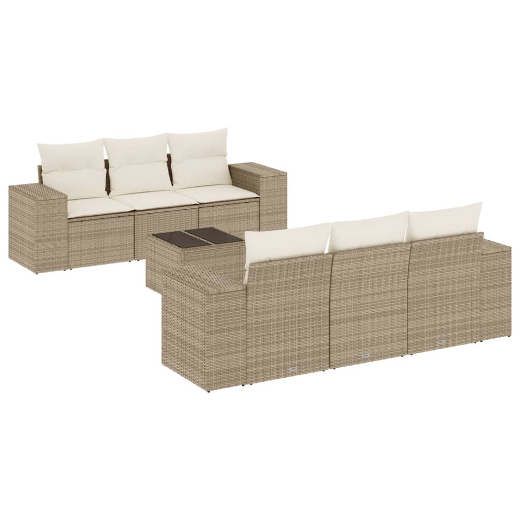 vidaXL Salon de jardin 7 pièces avec coussins en résine tressée beige