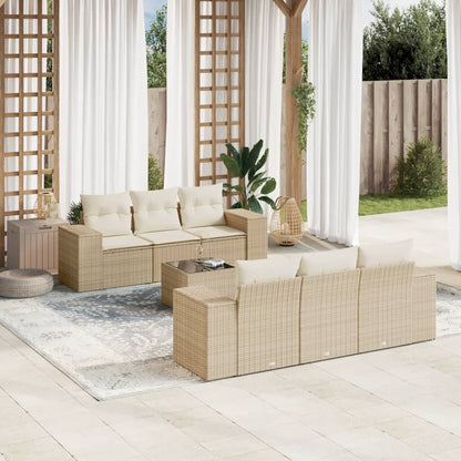 vidaXL Salon de jardin 7 pièces avec coussins en résine tressée beige