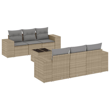 vidaXL Salon de jardin 7 pièces avec coussins en résine tressée beige