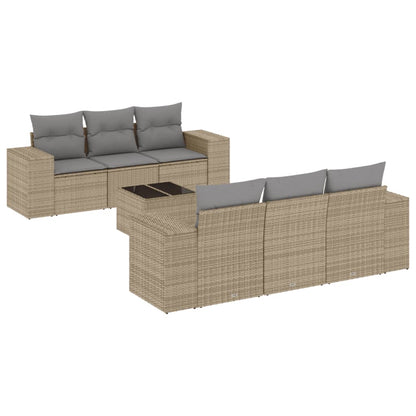 vidaXL Salon de jardin 7 pièces avec coussins en résine tressée beige