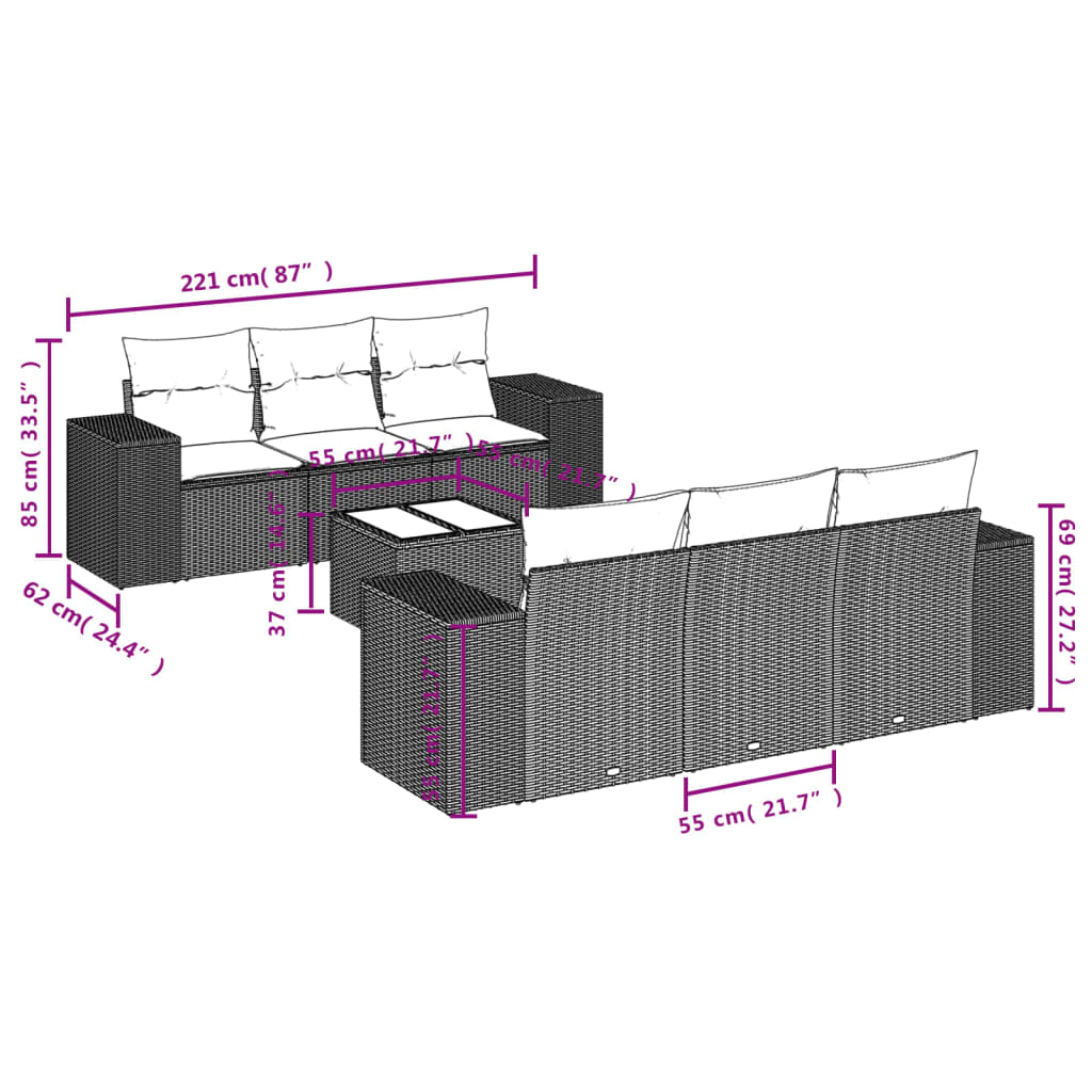 vidaXL Salon de jardin 7 pièces avec coussins en résine tressée beige