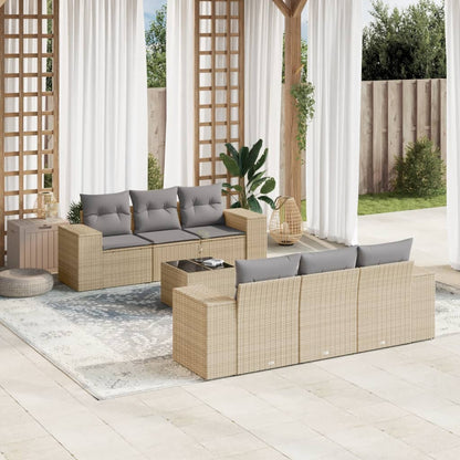 vidaXL Salon de jardin 7 pièces avec coussins en résine tressée beige