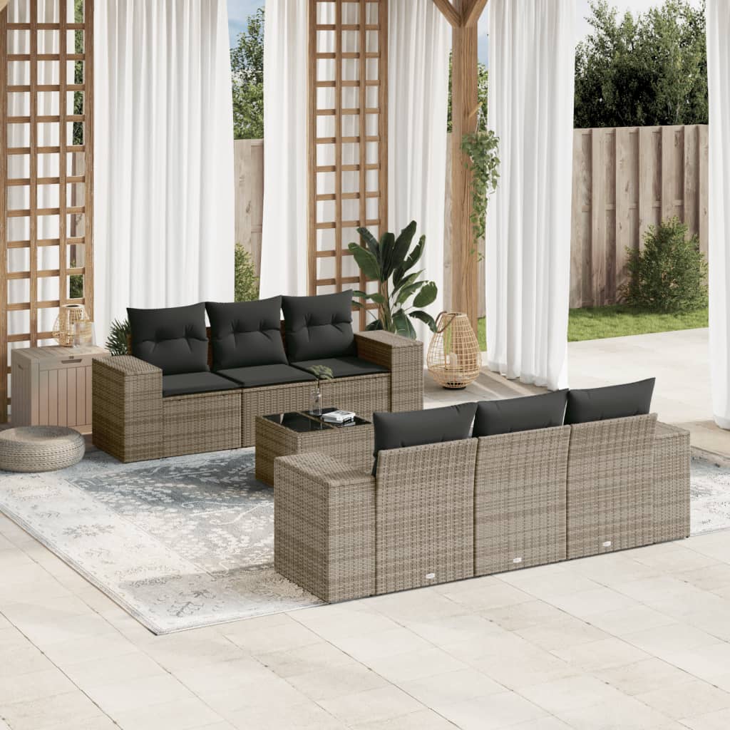 vidaXL Ensemble de canapés de jardin 7 pcs avec coussins Gris Résine tressée