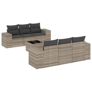 vidaXL Salon de jardin 7 pièces avec coussins Gris clair résine tressée