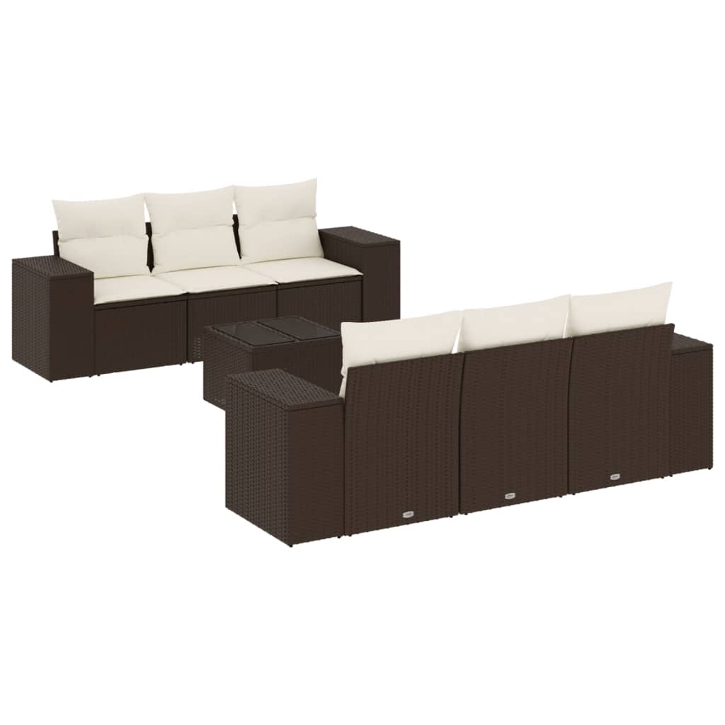 vidaXL 7-tlg. Garten-Sofagarnitur mit Kissen Braun Poly Rattan