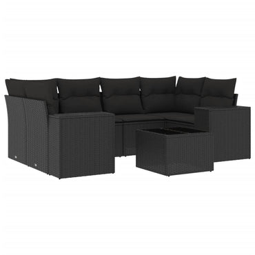 vidaXL Salon de jardin 7 pcs avec coussins Noir Résine tressée