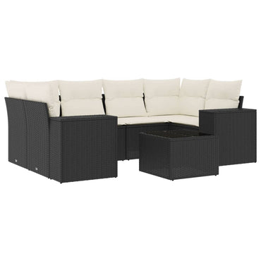 vidaXL Salon de jardin 7 pcs avec coussins Noir Résine tressée