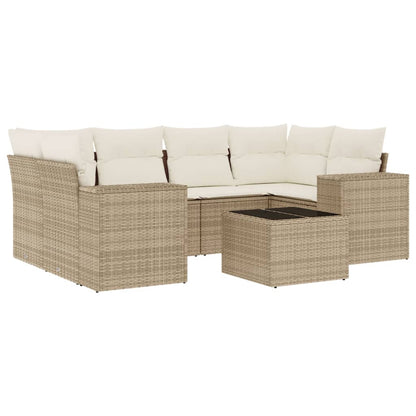 vidaXL Salon de jardin 7 pièces avec coussins en résine tressée beige
