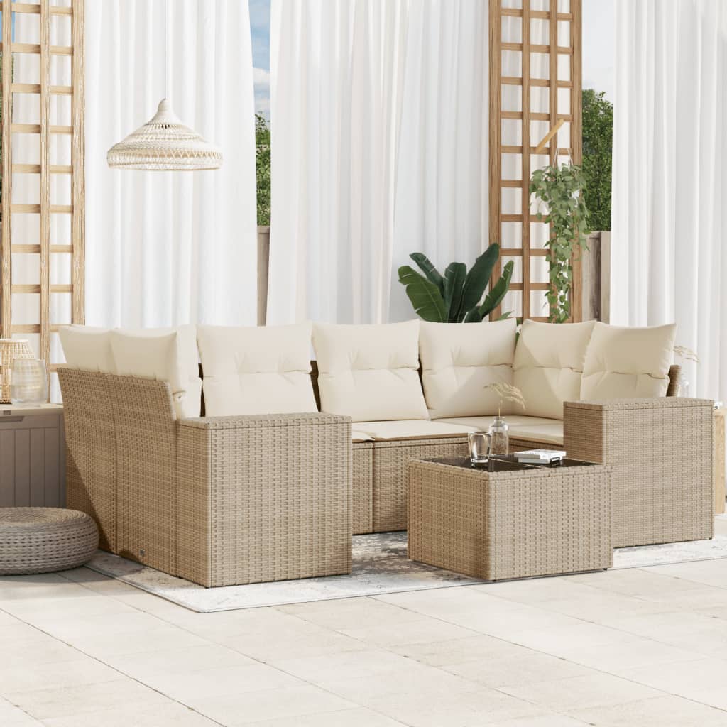 vidaXL Salon de jardin 7 pièces avec coussins en résine tressée beige
