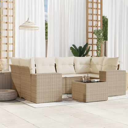 vidaXL Salon de jardin 7 pièces avec coussins en résine tressée beige
