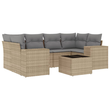 vidaXL Salon de jardin 7 pièces avec coussins en résine tressée beige