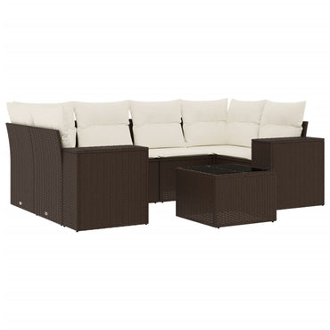 vidaXL 7-tlg. Garten-Sofagarnitur mit Kissen Braun Poly Rattan