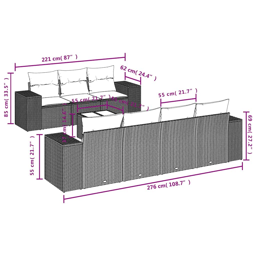 vidaXL Salon de jardin 8 pcs avec coussins Gris clair résine tressée