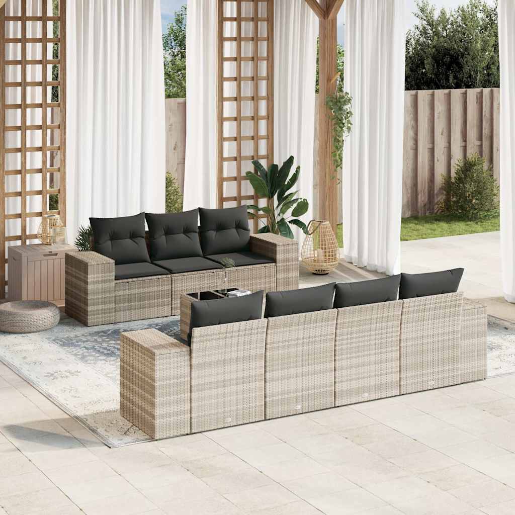 vidaXL Salon de jardin 8 pcs avec coussins Gris clair résine tressée