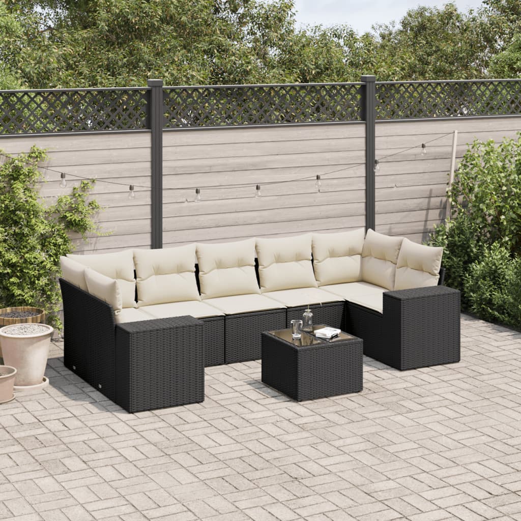 vidaXL Ensemble de canapés de jardin 8 pièces avec coussins résine tressée noir