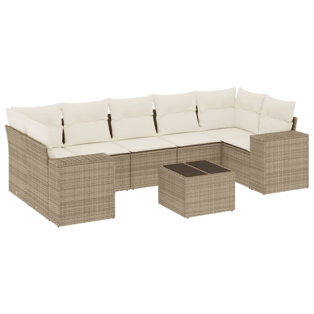 vidaXL Canapé d'angle de jardin 8 pcs avec coussins Résine tressée Beige