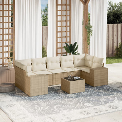 vidaXL Canapé d'angle de jardin 8 pcs avec coussins Résine tressée Beige