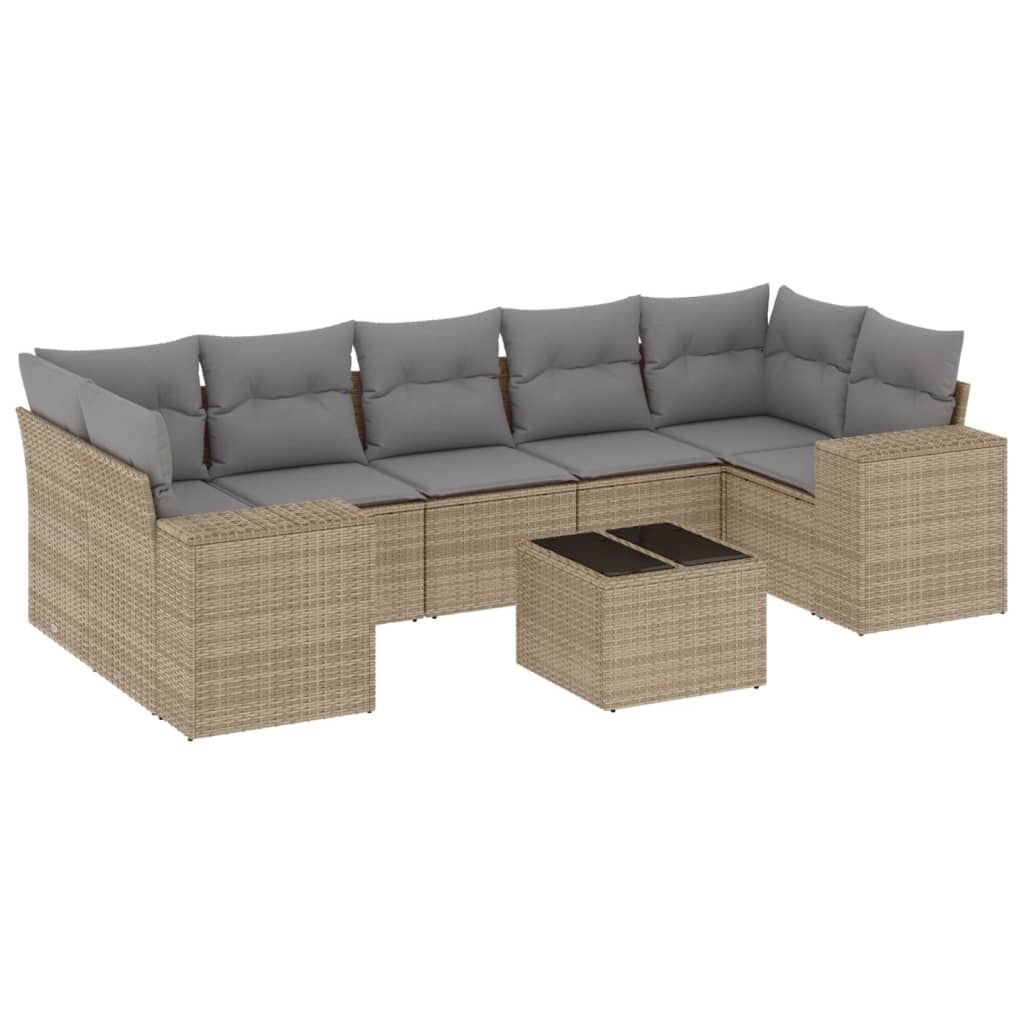 vidaXL Canapé d'angle de jardin 8 pcs avec coussins Résine tressée Beige