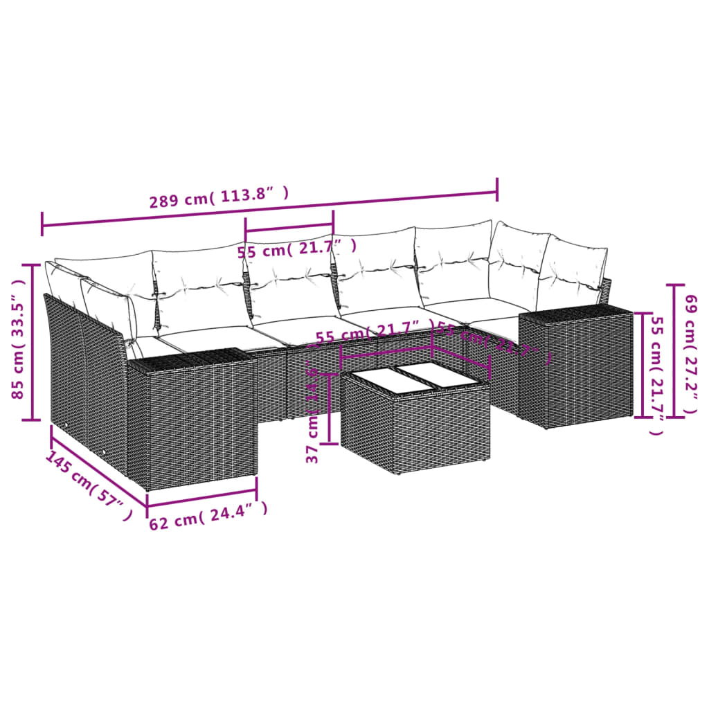 vidaXL Canapé d'angle de jardin 8 pcs avec coussins Résine tressée Beige