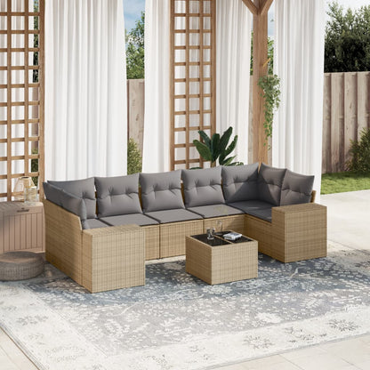 vidaXL Canapé d'angle de jardin 8 pcs avec coussins Résine tressée Beige