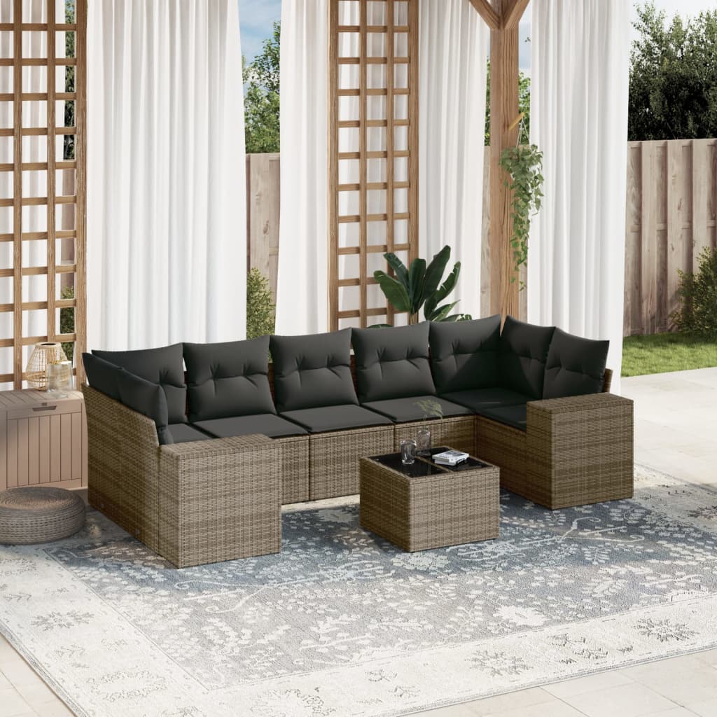 vidaXL Ensemble de canapés de jardin 8 pièces avec coussins en résine tressée grise
