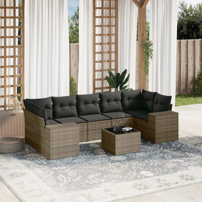vidaXL Ensemble de canapés de jardin 8 pièces avec coussins en résine tressée grise