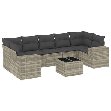 vidaXL 8-tlg. Garten-Sofagarnitur mit Kissen Hellgrau Poly Rattan