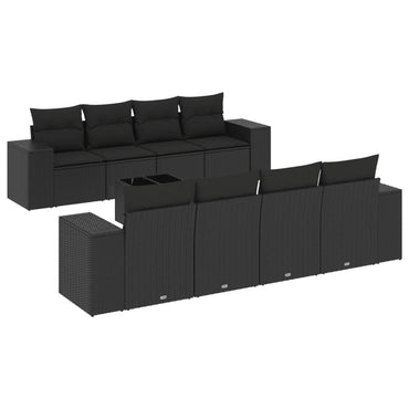 vidaXL Salon de jardin 9 pcs avec coussins Noir Résine tressée